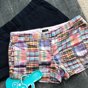 J Crew Plaid Madras & Navy Chino Shorts Set